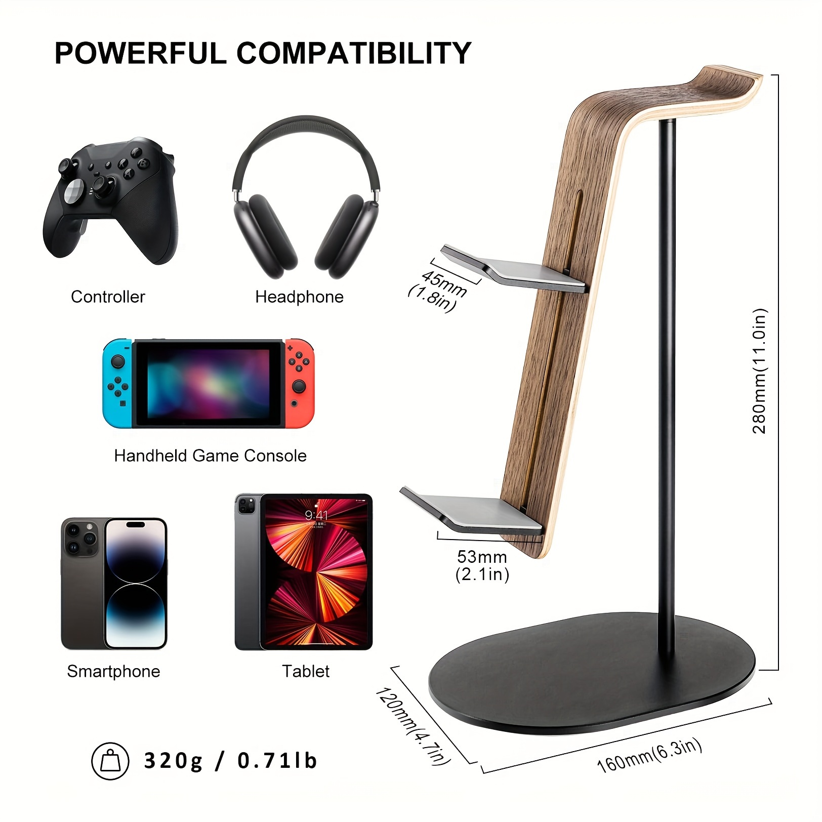 Gaming Headphone Accessories - Supporto in legno per controller e